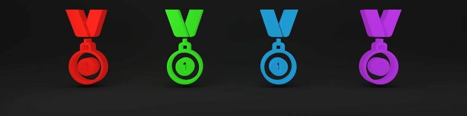 Wall Mural - Colorful Medal icon isolated on black background. Winner symbol. Minimalism concept. 3D render illustration