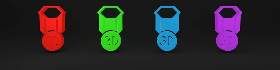 Sticker - Colorful 3D printer icon isolated on black background. 3d printing. Minimalism concept. 3D render illustration