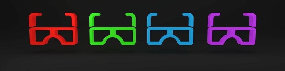 Colorful Glasses icon isolated on black background. Eyeglass frame symbol. Minimalism concept. 3D render illustration