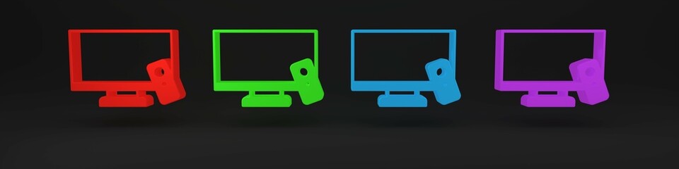 Sticker - Colorful Smart Tv icon isolated on black background. Television sign. Minimalism concept. 3D render illustration