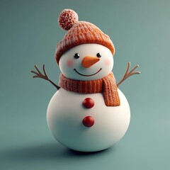 Wall Mural - 3D Icon: Classic Snowman with Hat and Scarf Illustration Logo