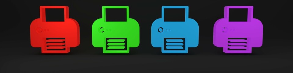 Wall Mural - Colorful Printer icon isolated on black background. Minimalism concept. 3D render illustration