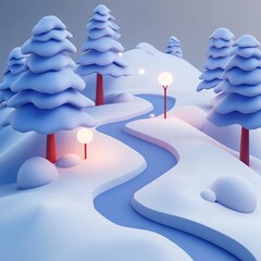 Wall Mural - 3D Icon: Pathway Covered in Fresh Snow Illustration Logo