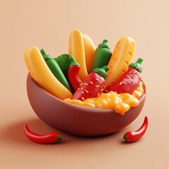 Wall Mural - 3D Icon: Variety of Hot and Spicy Snack Foods Illustration Logo