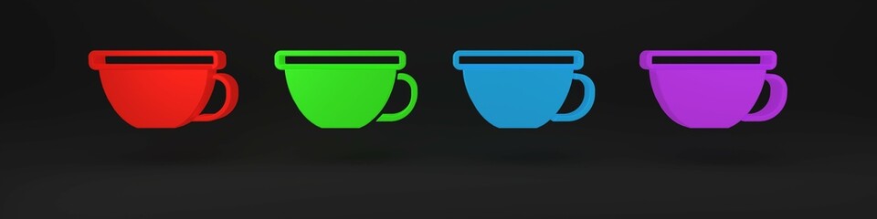 Canvas Print - Colorful Cup of tea icon isolated on black background. Minimalism concept. 3D render illustration