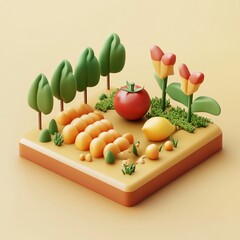 Canvas Print - 3D Icon: Farming Practices for Sustainability Illustration Logo