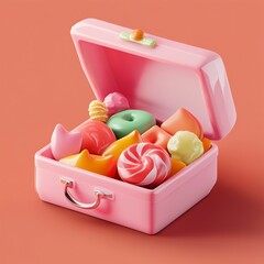 Wall Mural - 3D Icon: Box Filled with Traditional Sweets Illustration Logo