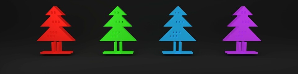 Canvas Print - Colorful Tree icon isolated on black background. Forest symbol. Minimalism concept. 3D render illustration