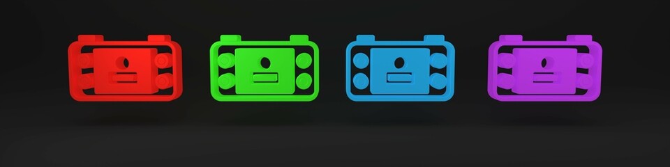 Sticker - Colorful Portable video game console icon isolated on black background. Handheld console gaming. Minimalism concept. 3D render illustration