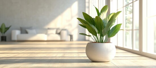 Modern and bright interior featuring an attractive potted plant showcasing contemporary design elements in a 3D illustration