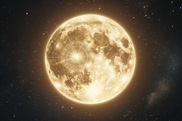 Wall Mural - a large full moon with intricate sacred geometry patterns within its glow
