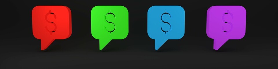 Sticker - Colorful Paid support icon isolated on black background.Speech bubble chat. Message icon. Communication or comment chat symbol. Minimalism concept. 3D render illustration