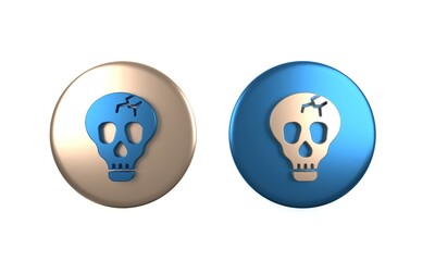 Poster - Colorful Skull icon isolated on white background. Happy Halloween party. Circle button. 3D render illustration