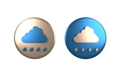 Poster - Colorful Cloud with rain icon isolated on white background. Rain cloud precipitation with rain drops. Circle button. 3D render illustration