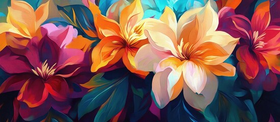 Canvas Print - Painting of vibrant flowers in a decorative style