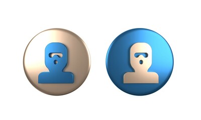 Canvas Print - Colorful Thief mask icon isolated on white background. Bandit mask, criminal man. Circle button. 3D render illustration