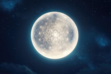 Wall Mural - a large full moon with intricate sacred geometry patterns within its glow