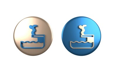 Canvas Print - Colorful Swimmer diving into pool icon isolated on white background. Circle button. 3D render illustration