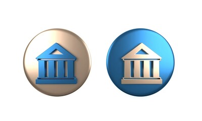 Sticker - Colorful Museum building icon isolated on white background. Circle button. 3D render illustration