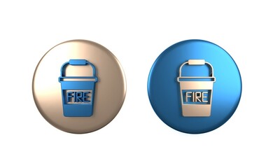 Sticker - Colorful Fire bucket icon isolated on white background. Metal bucket empty or with water for fire fighting. Circle button. 3D render illustration