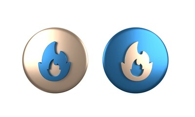 Sticker - Colorful Fire flame icon isolated on white background. Circle button. 3D render illustration