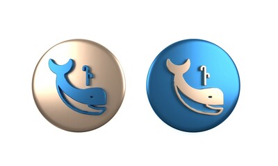 Canvas Print - Colorful Whale icon isolated on white background. Circle button. 3D render illustration