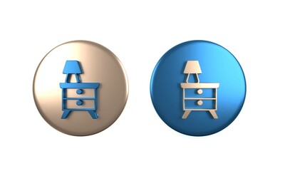 Sticker - Colorful Furniture nightstand with lamp icon isolated on white background. Circle button. 3D render illustration