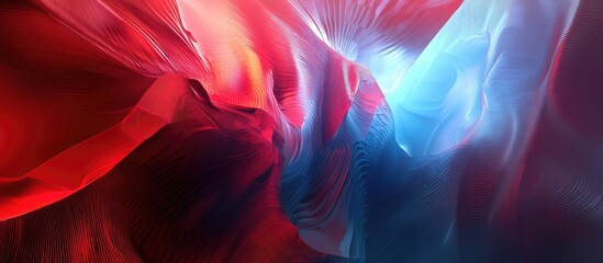 Abstract volumetric background featuring red and blue hues 3D illustration with dynamic rhythm and elements A surreal modern style image ideal for wallpapers and artistic projects