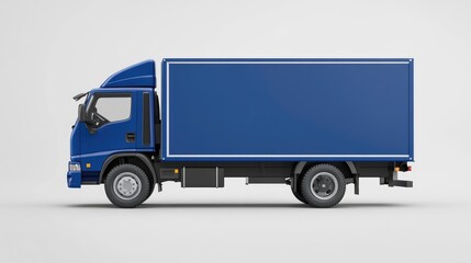 Commercial blue cargo truck with a clean, minimalist white background, providing ample space for branding and customization.