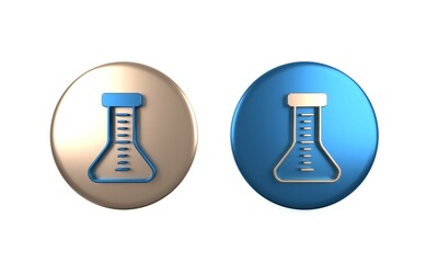 Wall Mural - Colorful Test tube and flask chemical laboratory test icon isolated on white background. Laboratory glassware sign. Circle button. 3D render illustration