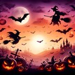 © kptdotx - Halloween night spooky pumpkin bat tree vector illustration
