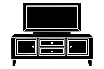 A TV stand silhouette vector icon illustration on white background. 