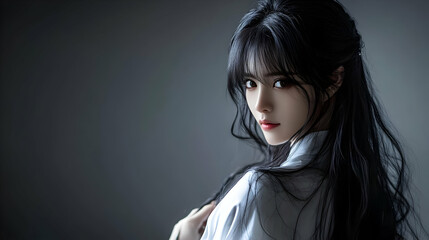 Beautiful Woman with Long Black Hair