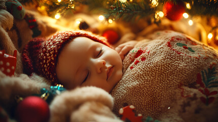 Wall Mural - Christmas baby with Christmas decoration celebrating