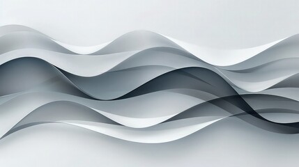 Wall Mural - An interplay of light and shadow in abstract waves, with subtle gradients of gray and white creating depth and movement.