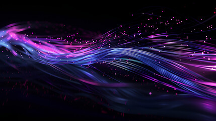 Wall Mural - Abstract background with fiber optic cables, blue and purple colors on a black background. The concept of fast data transfer between points in the network