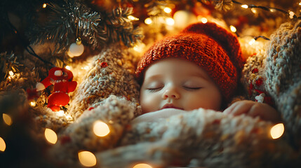 Wall Mural - Christmas baby with Christmas decoration celebrating