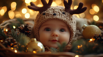 Wall Mural - Christmas baby with Christmas decoration celebrating