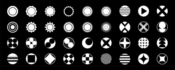 Wall Mural - set of white round abstract shapes, badges and labels. isolated forms in circles, decorative design 