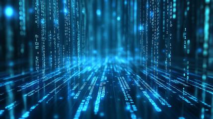 A cool, blue, digital background with glowing lines and binary code, perfect for futuristic designs.