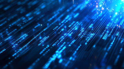 A cool, blue, digital background with glowing lines and binary code, perfect for futuristic designs.