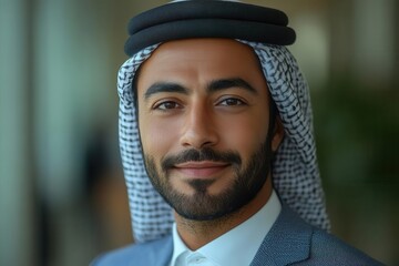 professional headshot of a smiling middle eastern businessman in a modern office setting exuding confidence and approachability