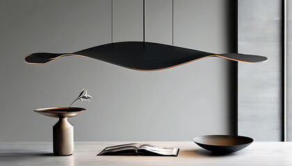 Modern design pendant lamp with black metal frame and simple style.