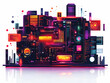 © HaJung - Flat Glowing Abstract Financial Circuit Board: Futuristic Digital Art with Financial Symbols in Modern Finance - Vector Illustration