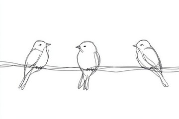 The drawing is of abstract birds on branches in a continuous one-line form