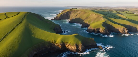 Wall Mural - coastal region with rolling green hills and dramatic cliffs.