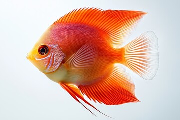 Beautiful orange red discus fish isolated on white background.