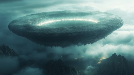 Wall Mural - A large, alien-like object is floating in the sky above a mountain range