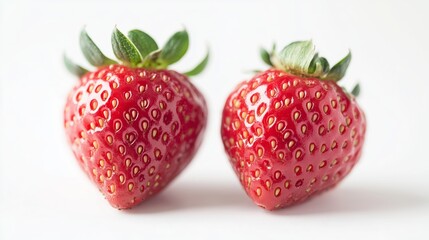 Wall Mural - Fresh red strawberries on a white surface showcasing their vibrant color and detailed texture at midday