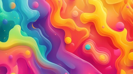 Poster - Colorful abstract swirling patterns with vibrant gradients and spheres in a dynamic flow of hues and textures